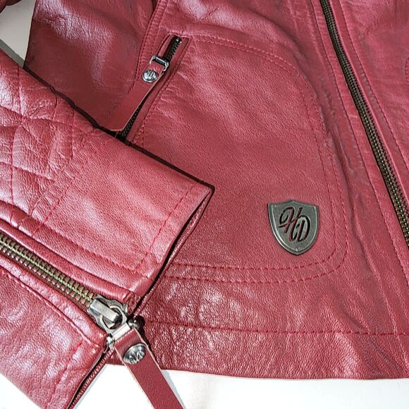 Harley Davidson Burgundy Leather Motorcycle Jacket Size M - Picture 7 of 11
